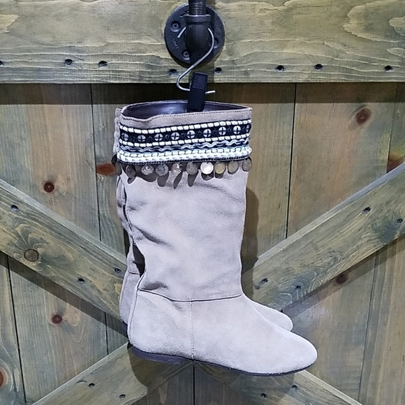 VINTAGE PARK LANE LIGHT TAN SUEDE BOOTS SIZE 7 FLATS BOHO GYPSY FESTIVAL RETRO - Picture 1 of 8